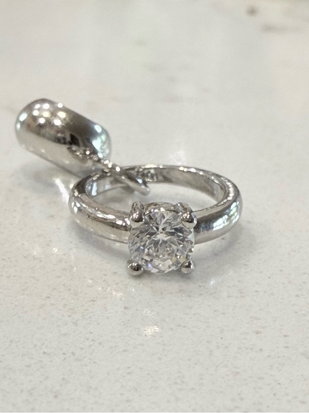 Silver Engagement Ring  Rhinestone Charm